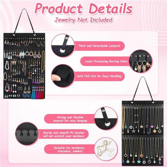 2 PC Jewelry Organizer Storage Hanging Holder Display Earrings Necklace Bracelet - Picture 4 of 7